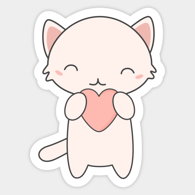 Kawaii Cute Cat With Heart T-Shirt Sticker by happinessinatee